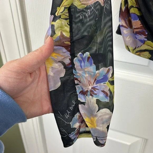 Cinq a sept Bridgette shirred mesh floral turtleneck top sz lg - Picture 10 of 15